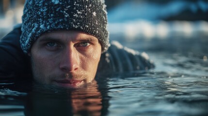 Poster - Man swimming in water wearing beanie