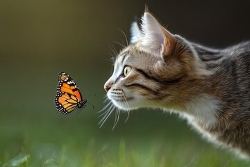 Poster - Young Cat Hunting Butterfly