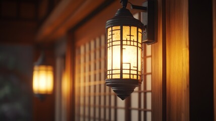 Poster - Traditional Japanese Lantern on a Wooden Wall