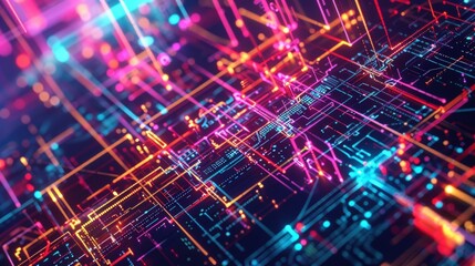 Poster - A futuristic abstract technology background featuring a complex arrangement of digital lines and nodes.