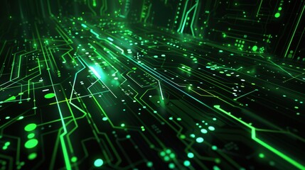 Poster - A futuristic abstract technology background with a blend of glowing circuit patterns and data points.