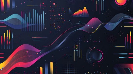 Poster - A refined business pattern with a repeating design of abstract graphs and charts.