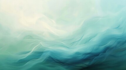 Wall Mural - a serene abstract oil painting with a gradient blend of soft blues and greens, accented by delicate,