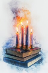 Wall Mural - Candlelit book display