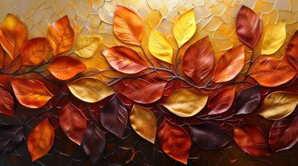 Aufkleber - Abstract Painting of Metallic Autumn Leaves