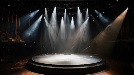 Aufkleber - Empty stage illuminated by spotlights in a dark theater