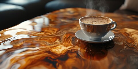 Wall Mural - Coffee on Wooden Table