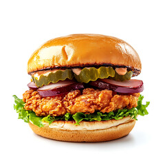 Chicken Sandwich: white background, the delicious taste of familiar bread and meat.