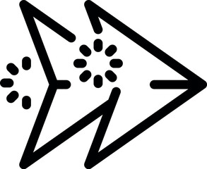 Poster - Simple black and white vector icon of a fast forward button, with two arrows pointing to the right and a loading symbol