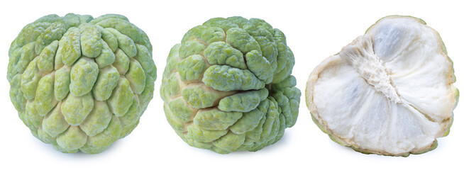 Custard apple a tropical fruit on white background, Fresh custard apple sweet fruit isolate on white with clipping path.