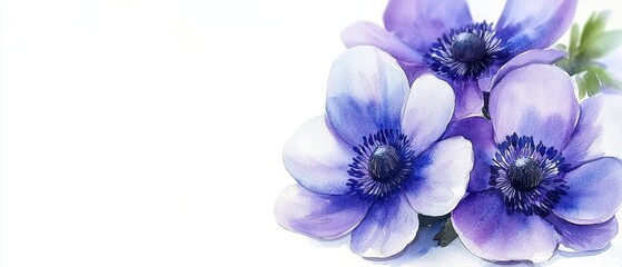 Wall Mural - Watercolor anemone clipart featuring bold blooms in shades of purple and blue