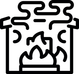 Poster - Black outline icon of a house with flames inside and smoke billowing from the chimney