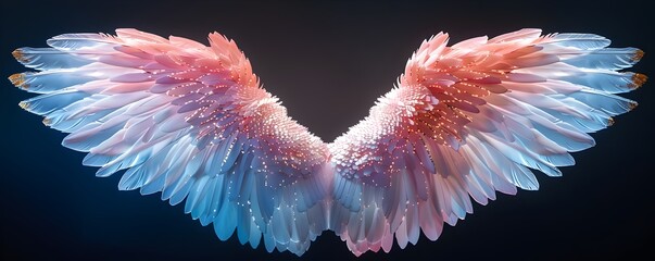 Poster - Ethereal Angel Wings in Pastel Hues Floating Against Dramatic Black Background