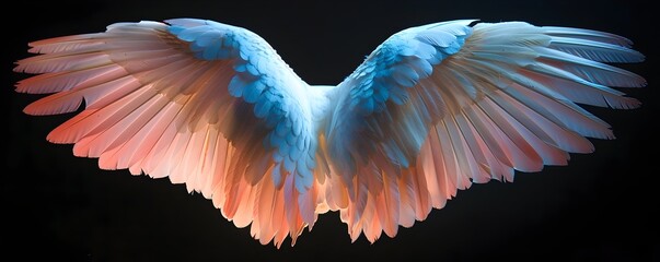 Poster - Ethereal Angel Wings in Pastel Hues with Soft Glow Against Black Background