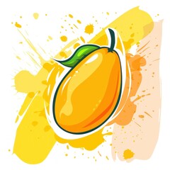 Canvas Print - A vibrant illustration of a mango with splashes of color in the background.