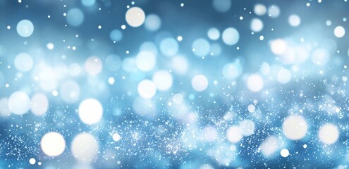 Wall Mural - Abstract background with bokeh lights and snowflakes on a blue sky.