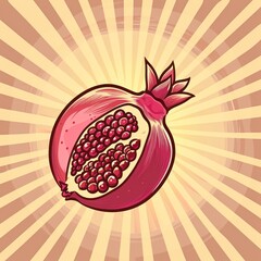 Wall Mural - A vibrant illustration of a pomegranate, showcasing its juicy seeds and rich color.