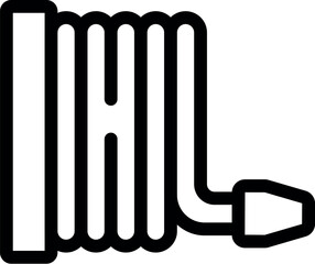Poster - Black and white vector icon of a fire hose reel, essential equipment for firefighting and emergency response