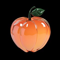 Poster - A glossy, stylized glass representation of a peach with a green leaf.