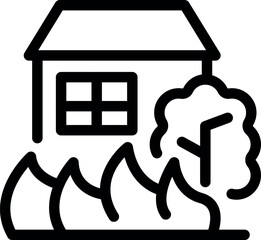 Poster - Simple line icon of a house on fire with a tree nearby