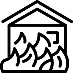 Wall Mural - Line art icon of a house fire with flames engulfing the building