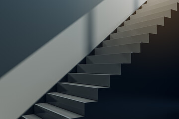 Poster - Empty black stairs and concrete wall. Success, growth and up concept. 3D Rendering.