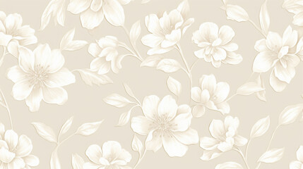 Design an elegant pattern featuring hand-drawn flowers in soft beige and white. seamless wallpaper, patterns, background, backdrop, wallpaper