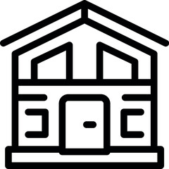 Poster - Simple black and white icon of a residential building with a pitched roof, representing the concept of real estate