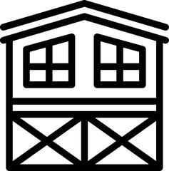 Poster - Simple vector icon of a beach hut on stilts over the water, perfect for representing beach holidays or coastal living