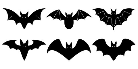 Poster - Bat head icons vector art, Bat bat full black silhouette vector illustration