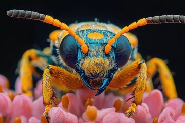 Macro shot of a beautiful closeup of a bright and colorful insect