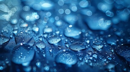 Bubbles and splashes of fresh water close up. beautiful abstract blue background