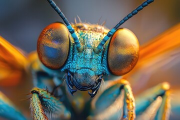 Macro shot of a beautiful closeup of a bright and colorful insect