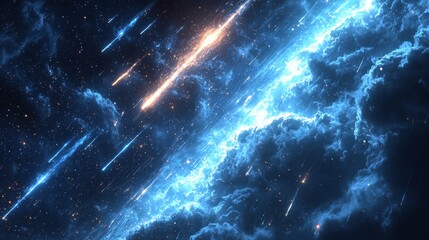 Wall Mural - Shooting Stars and Blue Nebula.