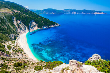 Wall Mural - Kefalonia, Greece. The most beautiful Myrtors Beach, Cephalonia island, Greek Islands and Ionian Sea blue waters.