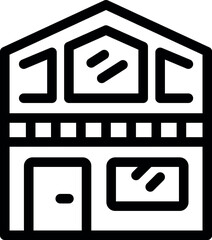 Poster - Simple line art icon of a two storey building facade with large windows and a door