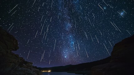 Wall Mural - Night Sky with Shooting Stars and Milky Way.