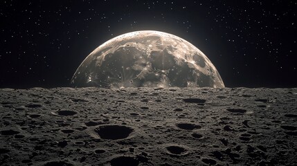 Wall Mural - Full Moon Over Lunar Landscape.