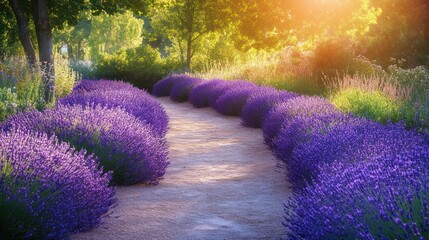 Poster - Lavender Pathway in Sunset Light