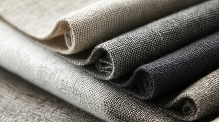 Linen fabric samples in varying shades displayed on a neutral background