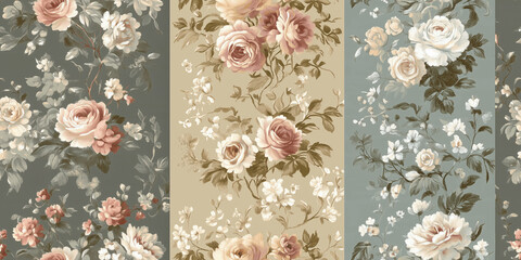 Naklejka na meble Delicate Victorian-style bouquets with roses, orchids, and ivy, in muted, antique hues, seamless pattern