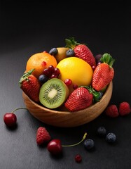 Canvas Print - Fresh fruit in a bowl on a black background