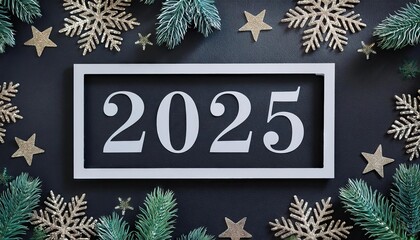 Wall Mural - Happy New Year 2025 beautiful sparkling design of numbers on Dark elegant background