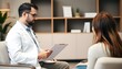 © Farhan - Male Doctor in White Lab Coat Talking to a Woman in a Medical Office