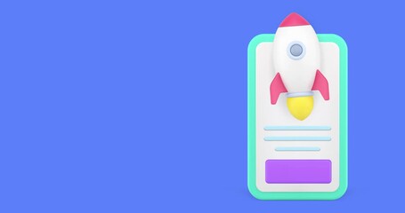 Poster - Speed internet connection smartphone application 3d icon animation loop. Fast online communication digital network test service web site mobile phone with rocket