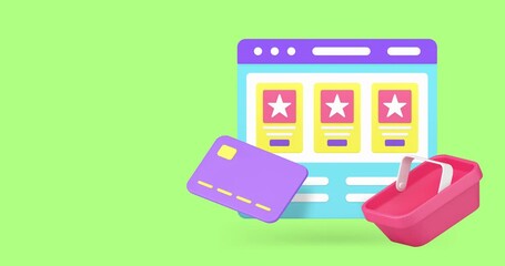 Poster - Online shopping marketplace web browser order purchase 3d icon animation loop. Internet store shop website browsing cyberspace platform for buying goods and paying