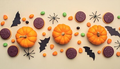 Halloween concept with cookies and candies