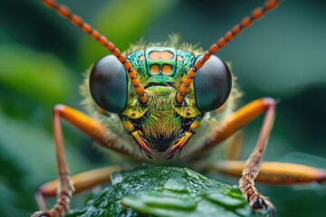 Macro shot of a beautiful closeup of a bright and colorful insect