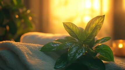 Wall Mural - A closeup of a warm herbal compress on a spa bed