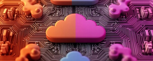 Poster - Cloud Computing Concept - Abstract Circuit Board with Cloud Symbol.